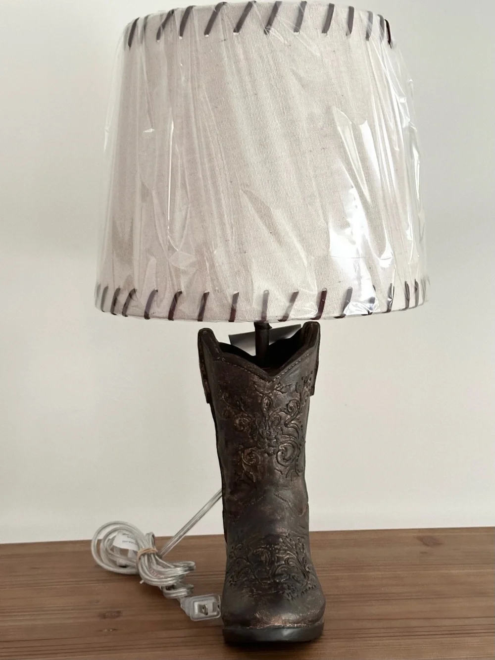 Cowboy Boot Shaped Table Lamp With Shade - Rodeo / Country Lodge / Cabin Decor